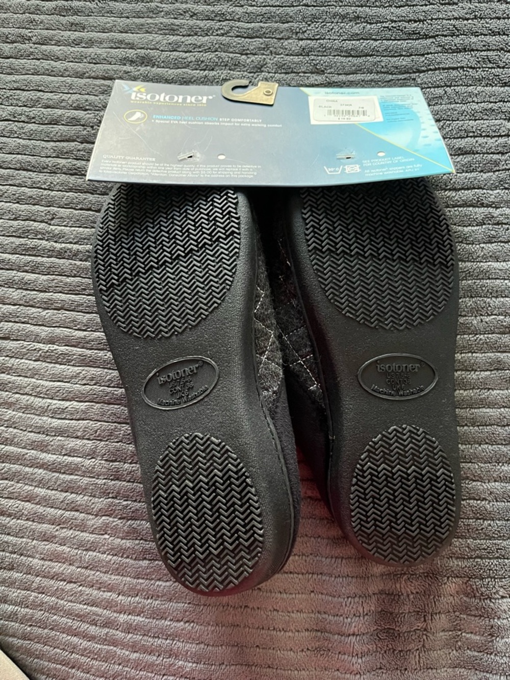 Isotoner Black Quilted Slide Slippers - Picture 2 of 3